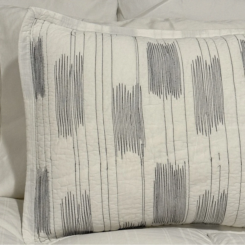 Crate&Barrel Embroidered Contrast Weave Standard Cotton Sham Pillow Case